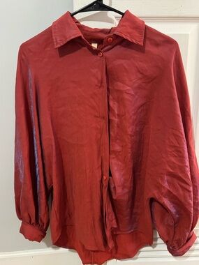 Women’s Lightweight Button-Up Blouse in Deep Red